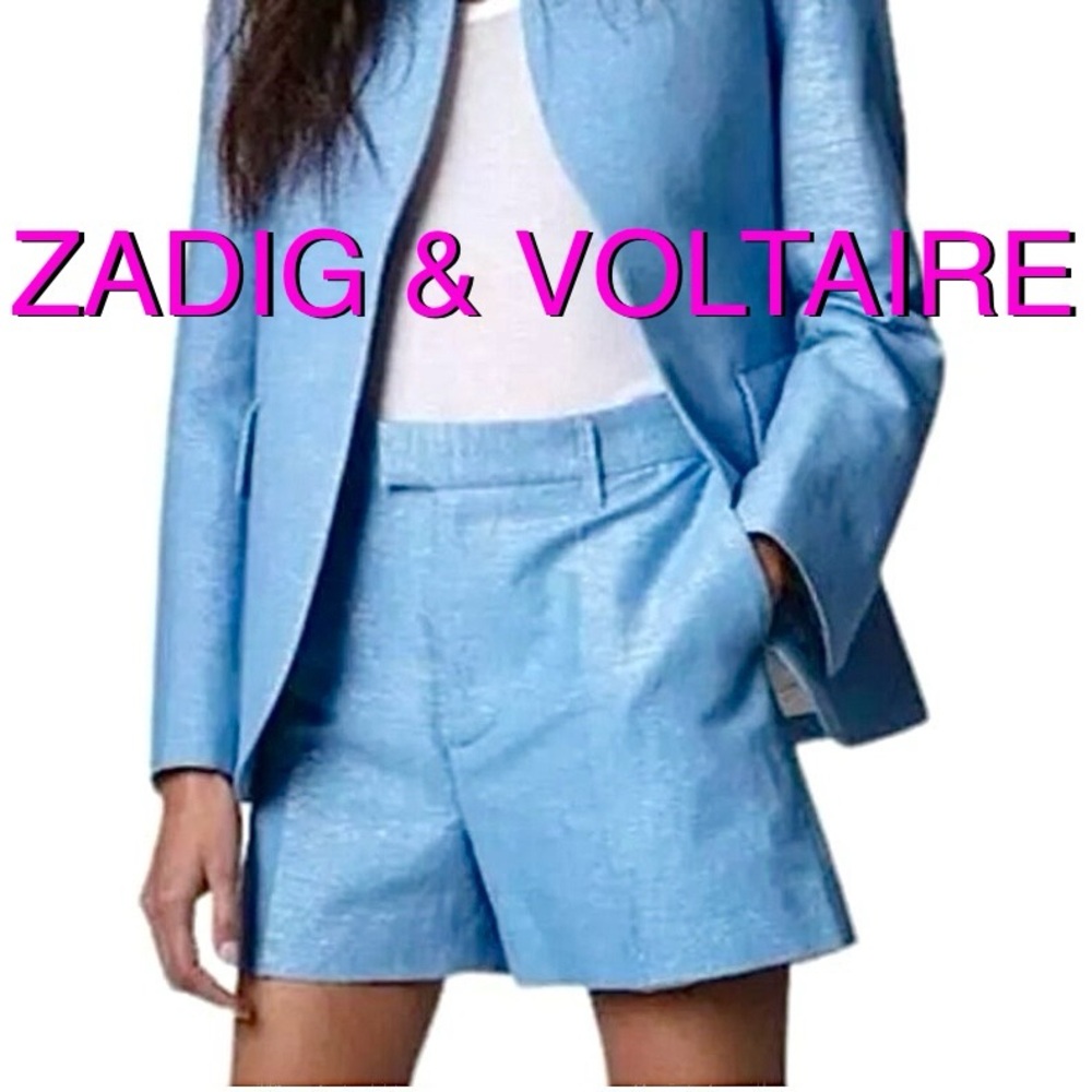 ZADIG & VOLTAIRE Pease Lin Sparkle metallic linen/cotton DRESS SHORTS blue